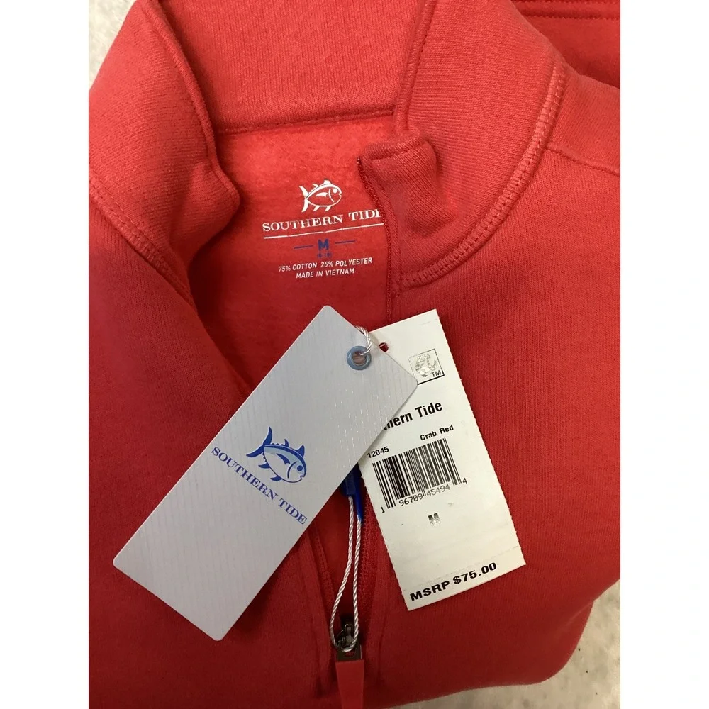 Southern Tide Kids Crab Red Quarter Zip Pullover Fleece Sweatshirt Size M 8-10